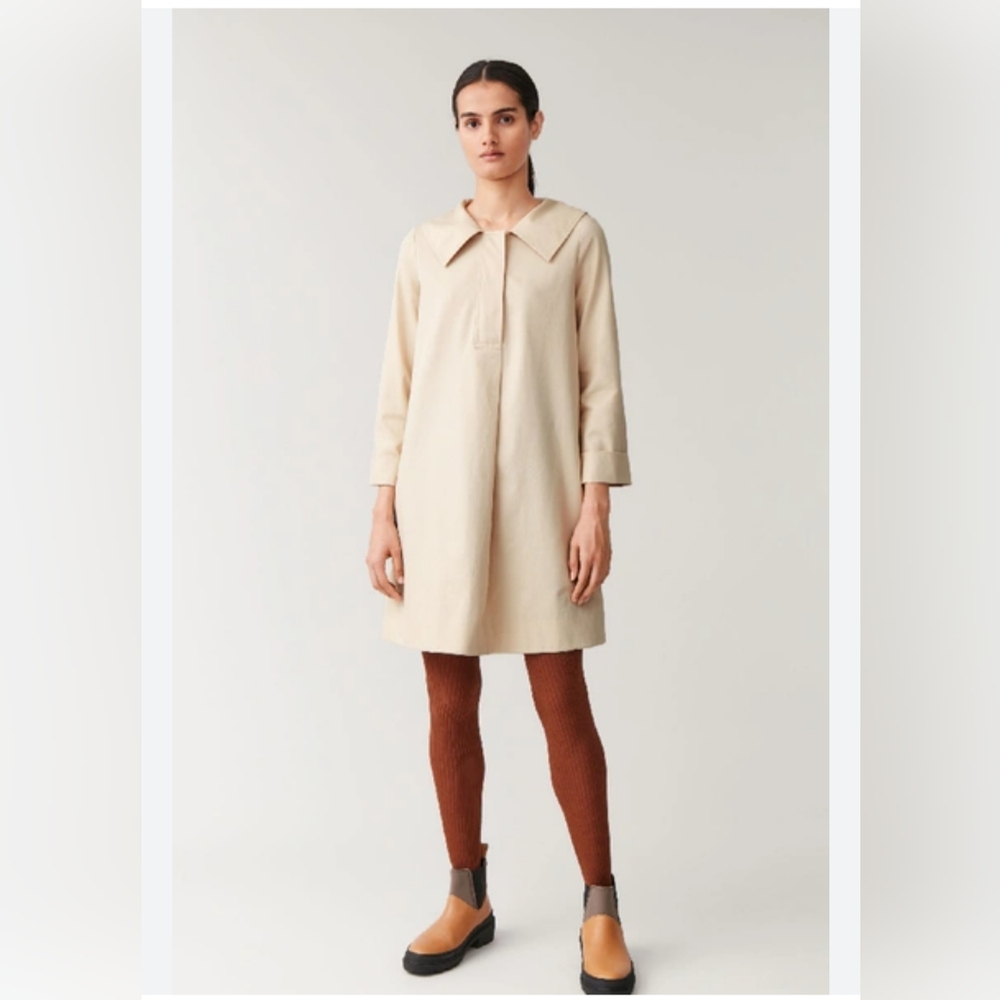 COS Oversized Dress Tan Beige Size 10 Large Cotton dress A line Swing spring